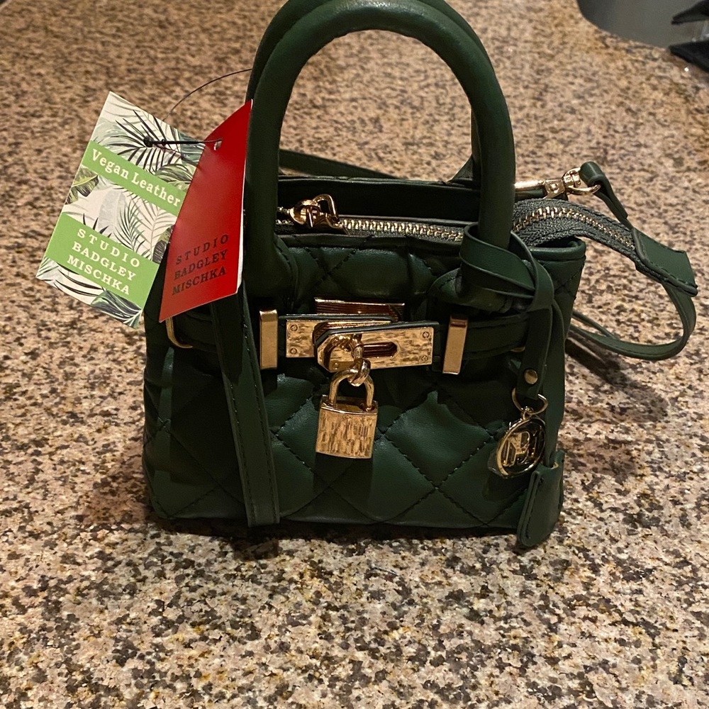 Badgley Mischka Green Quilted Mini Bag with Gold Details
